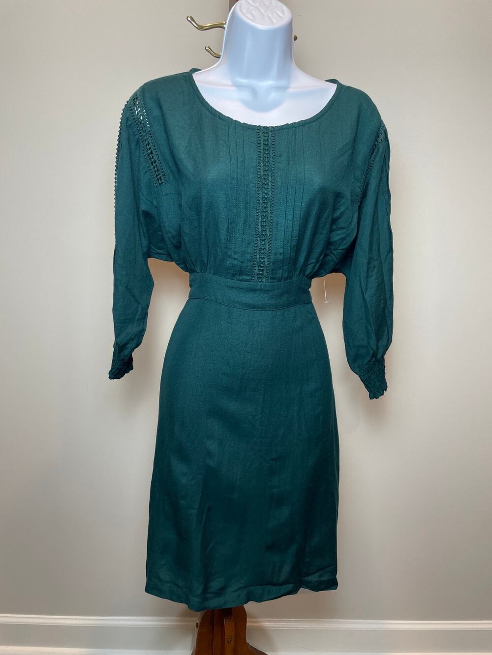 Code Dress Size 12 Green Blouson Cinched Waist Long Sleeve New With Tag